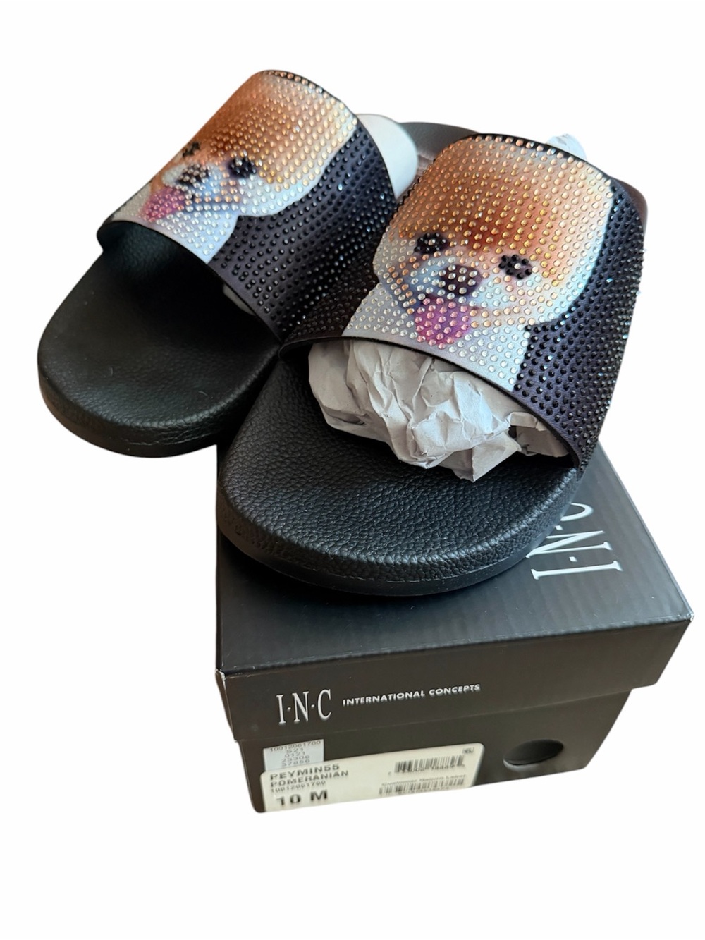 INC International Concepts Slide Sandals with Rhinestone Pomeranian